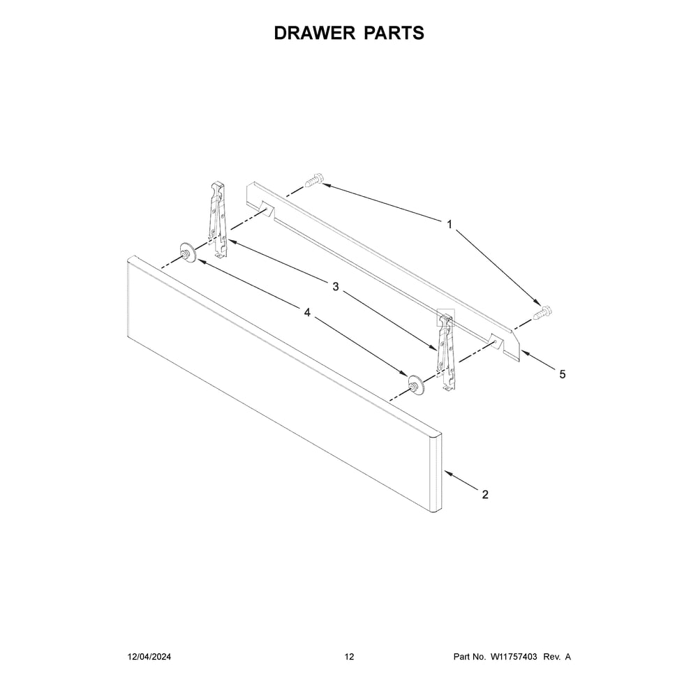 Drawer Parts Diagram and Parts List for KSDG950ESS8  KitchenAid Range