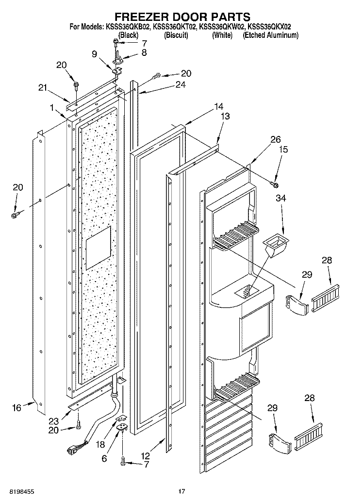 FREEZER DOOR PARTS Diagram and Parts List for KSSS36QKB02  KitchenAid Refrigerator