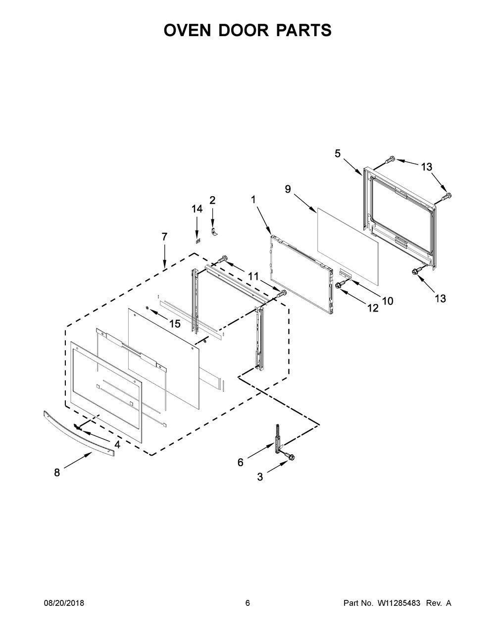 Oven Door Parts Diagram and Parts List for WOC75EC0HS01  Whirlpool Microwave Oven Combo