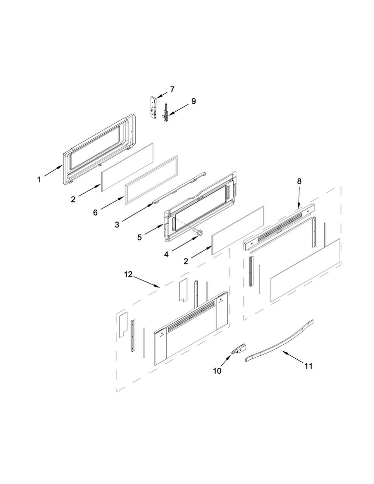 Upper Door Parts Diagram and Parts List for WGG745S0FH01  Whirlpool Range