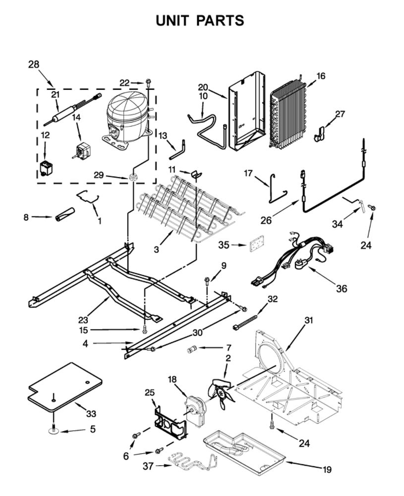 Unit Parts Diagram and Parts List for 10651753713  Kenmore Refrigerator