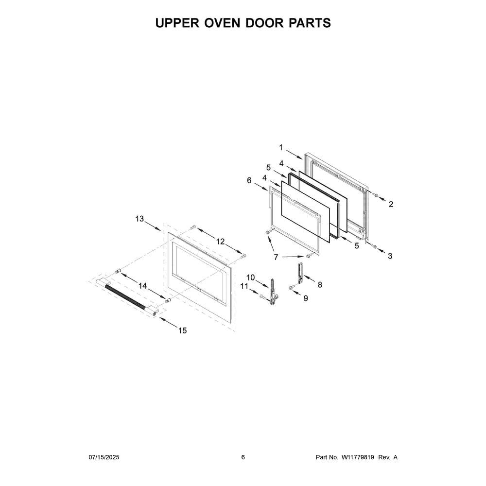 Upper Oven Door Parts Diagram and Parts List for KOED530SPS00  KitchenAid Wall Oven