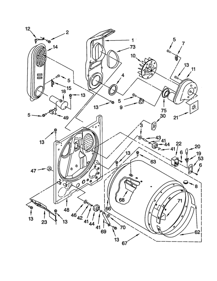 Bulkhead Diagram and Parts List for LGQ8858JQ1  Whirlpool Dryer