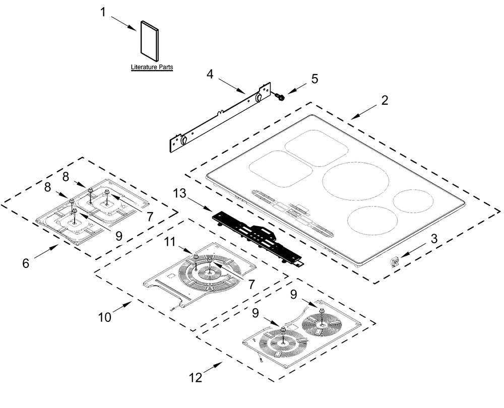 Cooktop Parts Diagram and Parts List for KCIT730SSS00  Whirlpool Cooktop