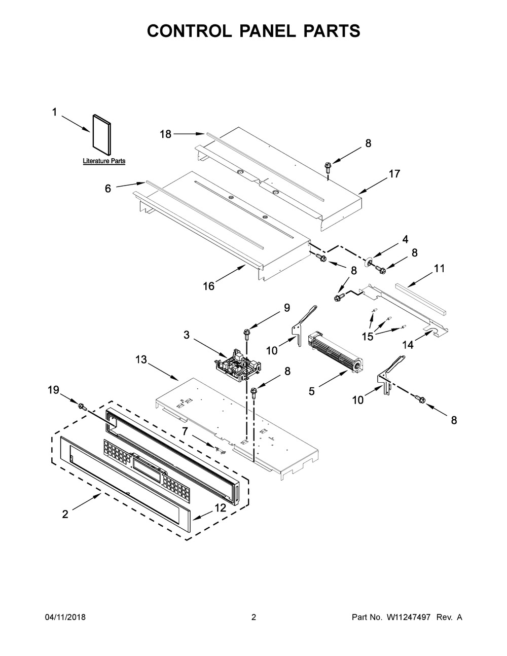 Control Panel Parts Diagram and Parts List for KODE507EBL04  Whirlpool Wall Oven