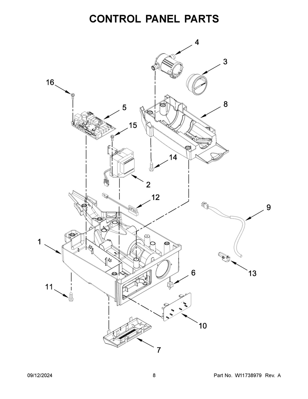 05 - Control Panel Parts Diagram and Parts List for WUI75X15HZ02  Whirlpool Ice Maker