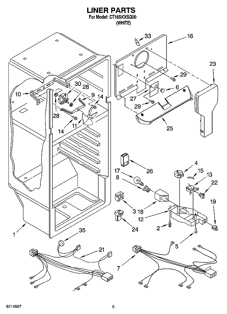 LINER PARTS Diagram and Parts List for CT16SKXSQ00  Crosley Refrigerator