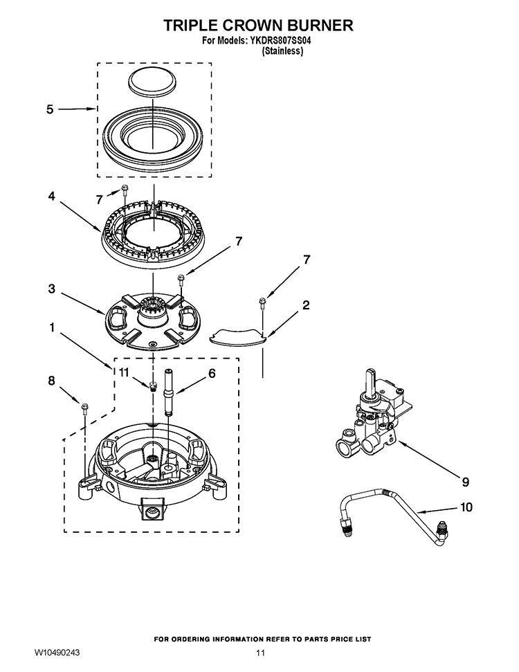 TRIPLE CROWN BURNER Diagram and Parts List for YKDRS807SS04  KitchenAid Range