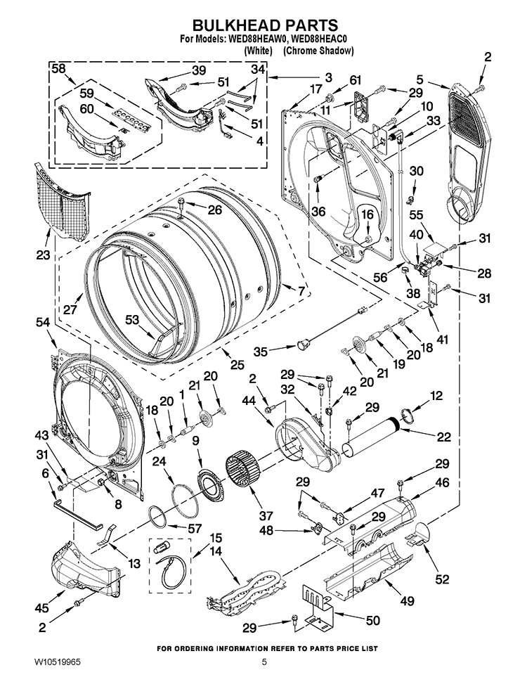 BULKHEAD PARTS Diagram and Parts List for WED88HEAW0  Whirlpool Dryer