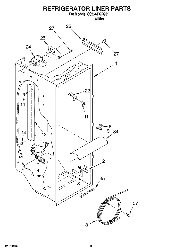 REFRIGERATOR LINER Diagram and Parts List for SS25AFXKQ01  Whirlpool Refrigerator