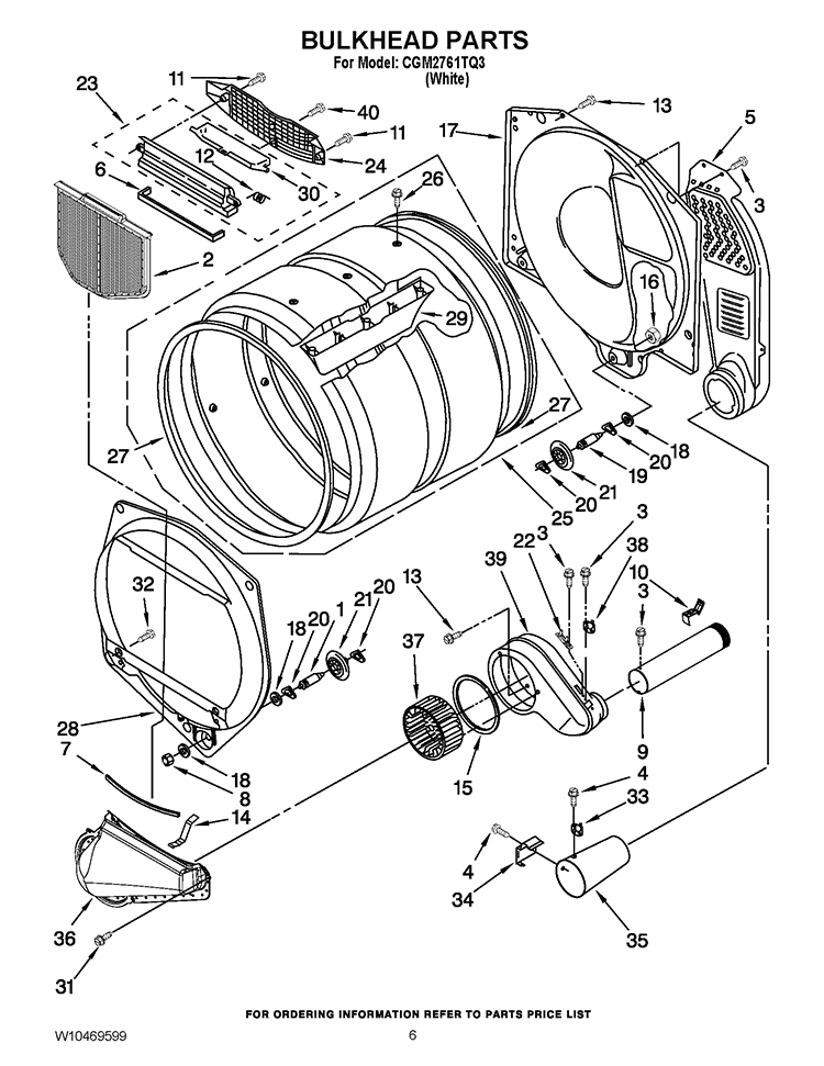 BULKHEAD PARTS Diagram and Parts List for CGM2761TQ3  Whirlpool Dryer