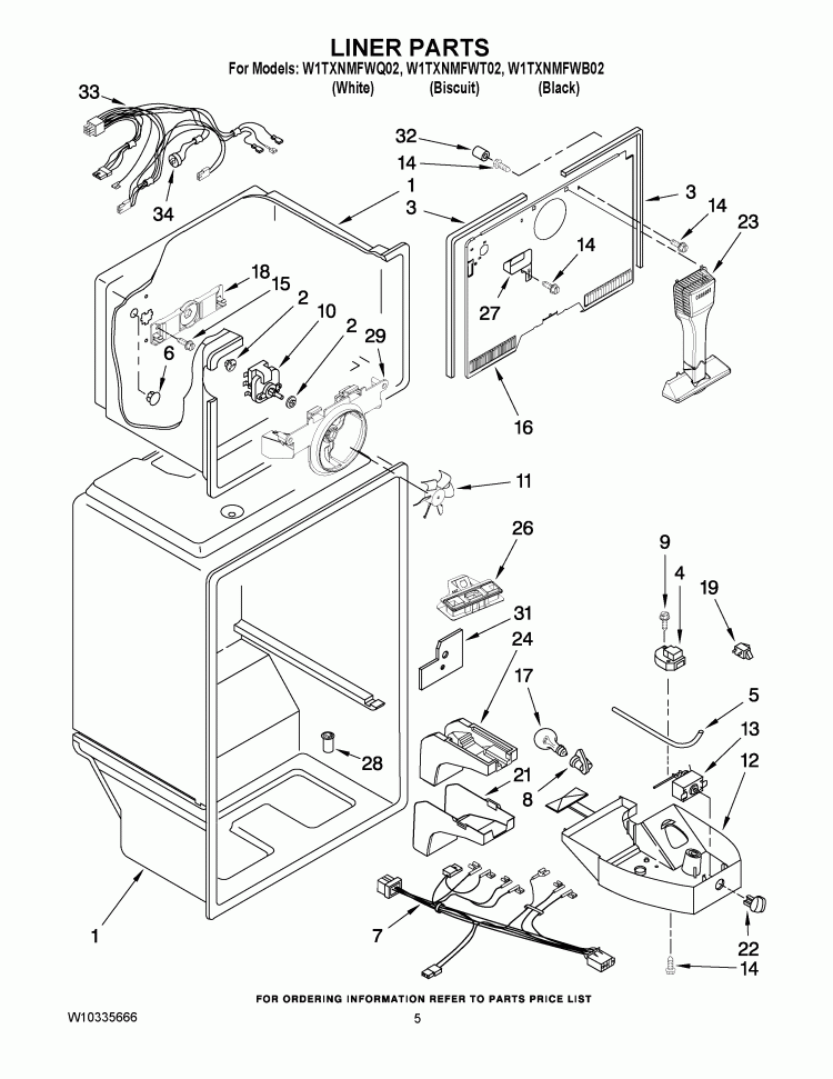 LINER PARTS Diagram and Parts List for W1TXNMFWB02  Whirlpool Refrigerator