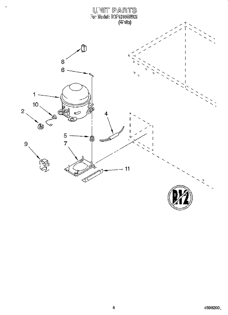 SECTION Diagram and Parts List for TCF1510GW02  Whirlpool Freezer