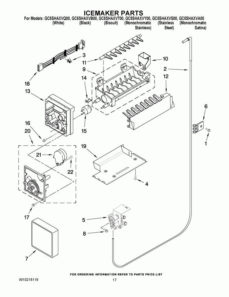 ICEMAKER PARTS Diagram and Parts List for GC5SHAXVB00  Whirlpool Refrigerator