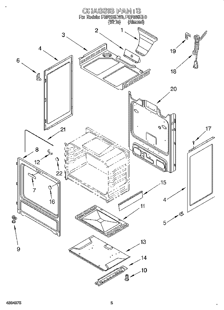 CHASSIS Diagram and Parts List for FGP335EW0  Roper Range