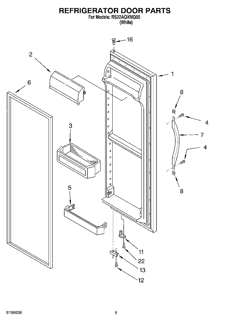 REFRIGERATOR DOOR PARTS Diagram and Parts List for RS22AQXMQ00  Roper Refrigerator