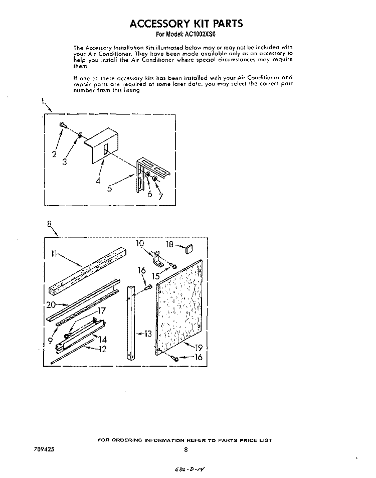 ACCESSORY KIT Diagram and Parts List for AC1002XS0  Whirlpool Air Conditioner