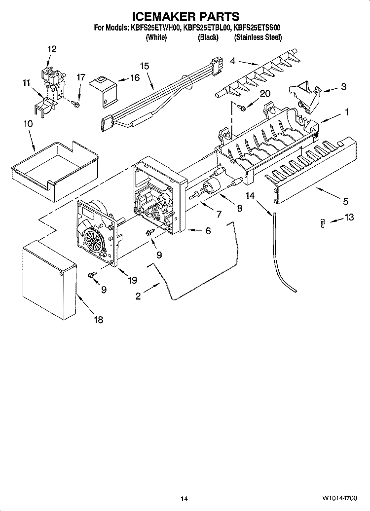 ICEMAKER PARTS, OPTIONAL PARTS (NOT INCLUDED) Diagram and Parts List for KBFS25ETSS00  KitchenAid Refrigerator