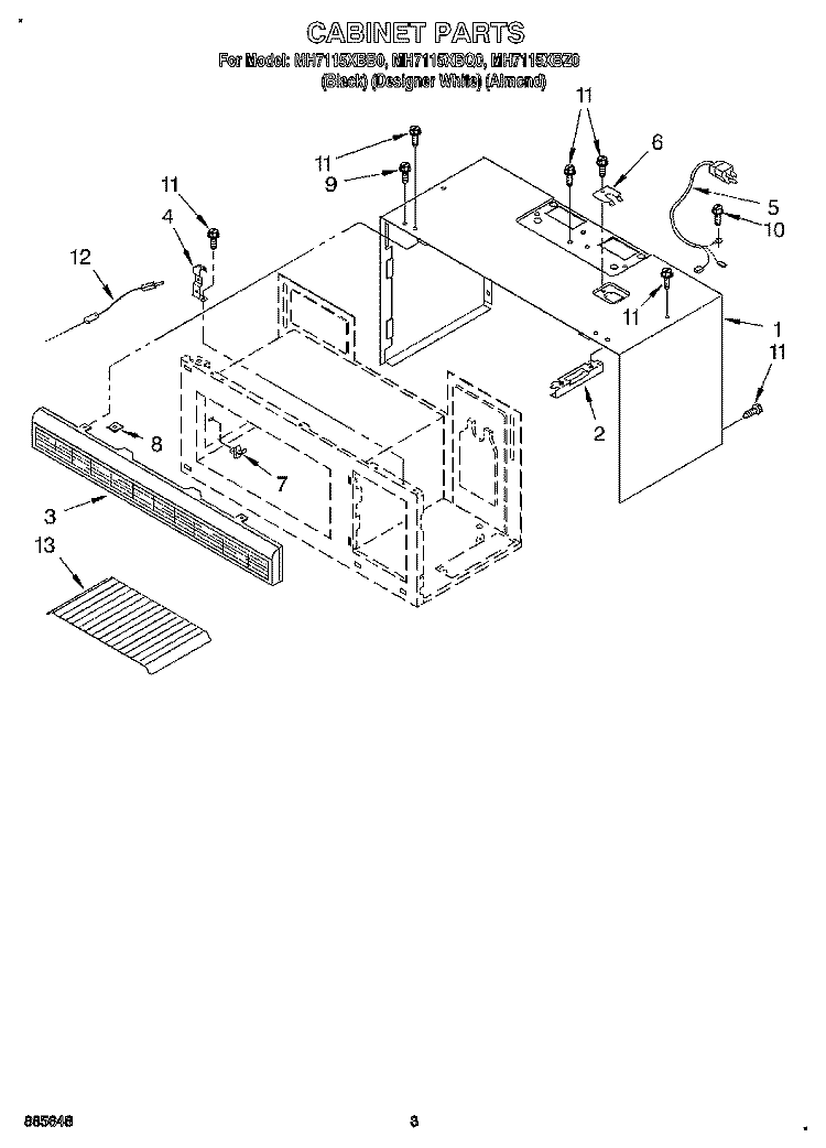 CABINET Diagram and Parts List for MH7115XBZ0  Whirlpool Microwave