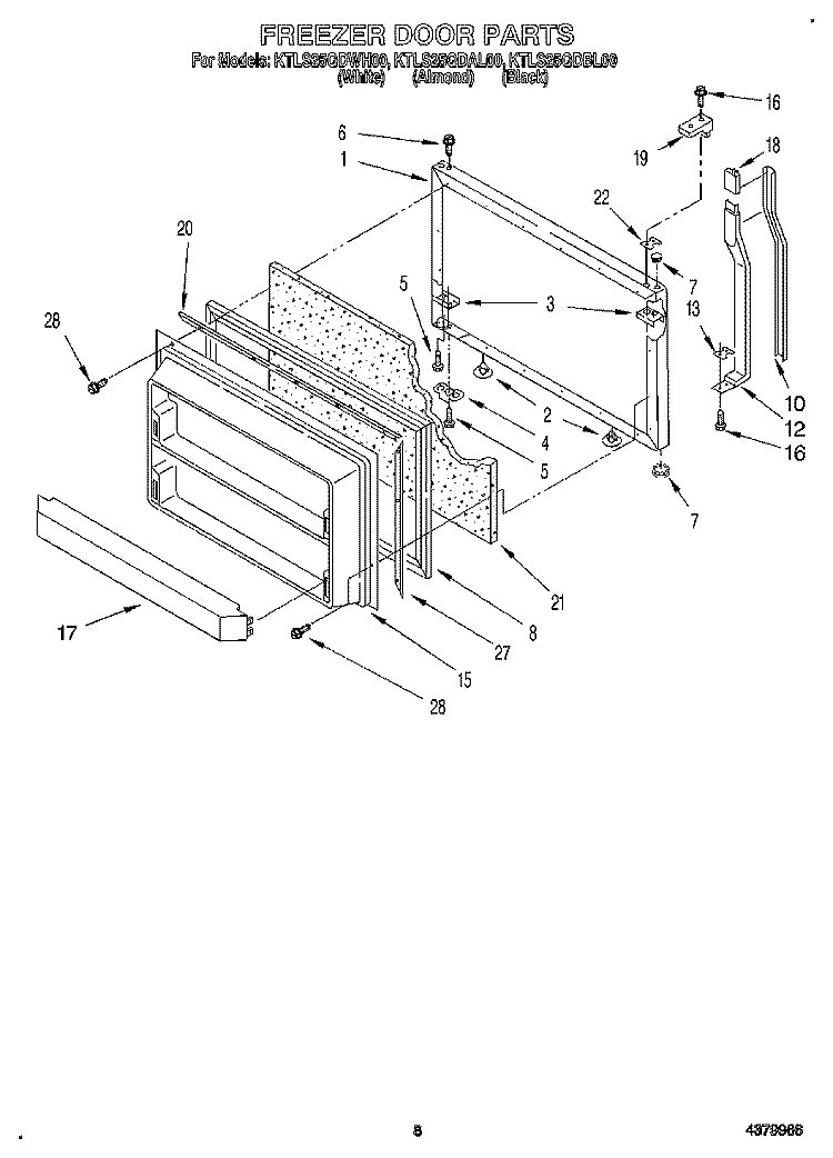 FREEZER DOOR Diagram and Parts List for KTLS25QDBL00  KitchenAid Refrigerator