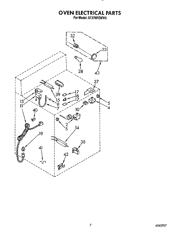 OVEN ELECTRICAL Diagram and Parts List for SF376PEWW3  Whirlpool Range