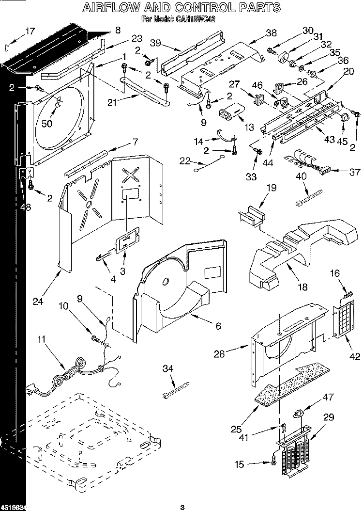AIRFLOW AND CONTROL Diagram and Parts List for CAH18WC42  Crosley Air Conditioner