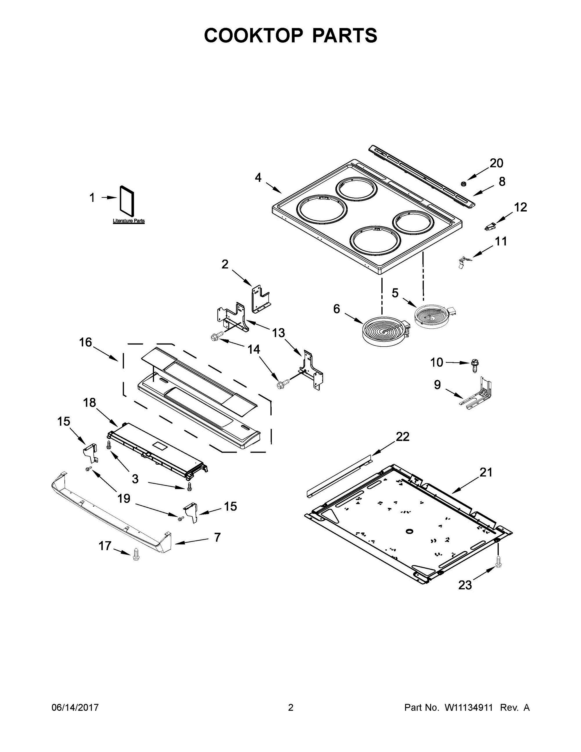 02 - COOKTOP PARTS Diagram and Parts List for WEE510S0FB1  Whirlpool Range