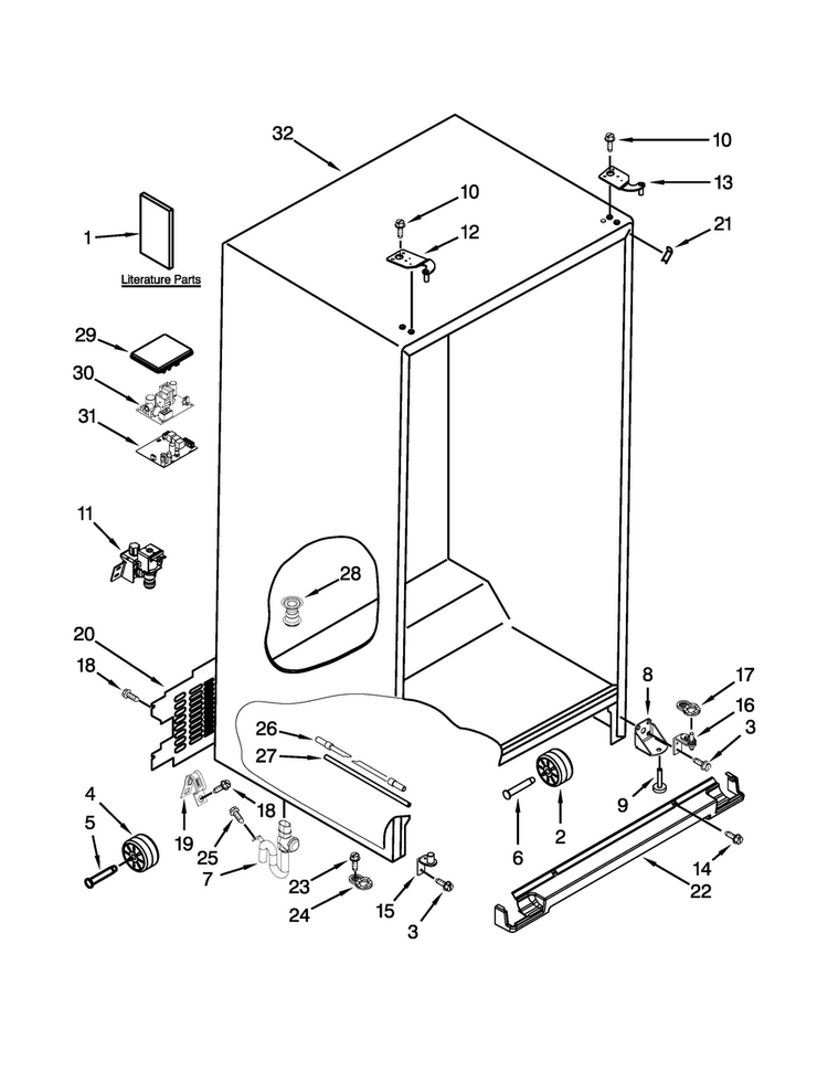 Cabinet Parts Diagram and Parts List for KSF26C6XYY05  KitchenAid Refrigerator