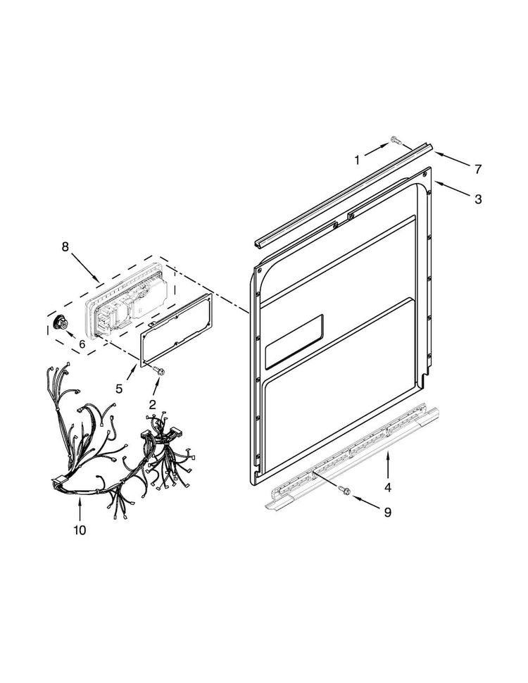 Inner Door Parts Diagram and Parts List for WDF760SADB0  Whirlpool Dishwasher