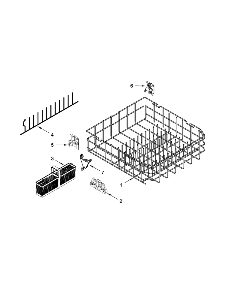 Lower Rack Parts Diagram and Parts List for KUDE70FXPA6  KitchenAid Dishwasher