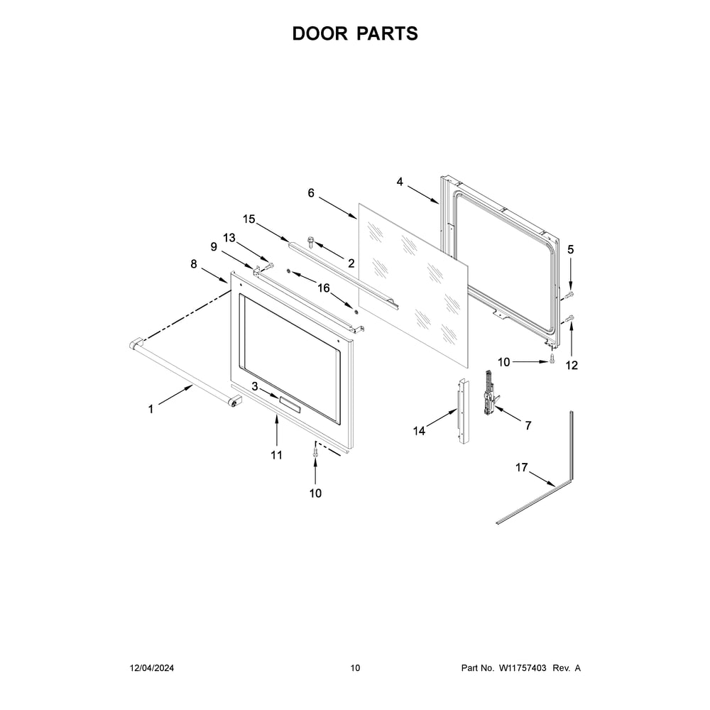 Door Parts Diagram and Parts List for KSDG950ESS8  KitchenAid Range