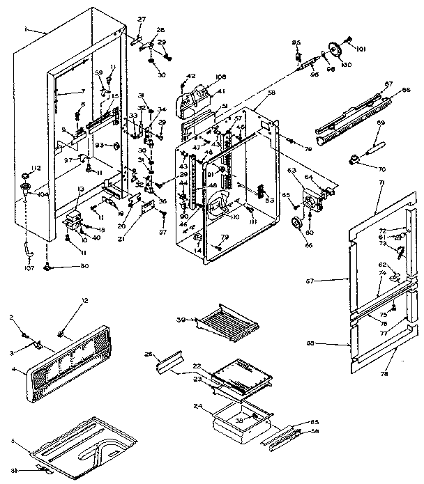 Cabinet Parts Diagram and Parts List for 106W14F  Kenmore Refrigerator