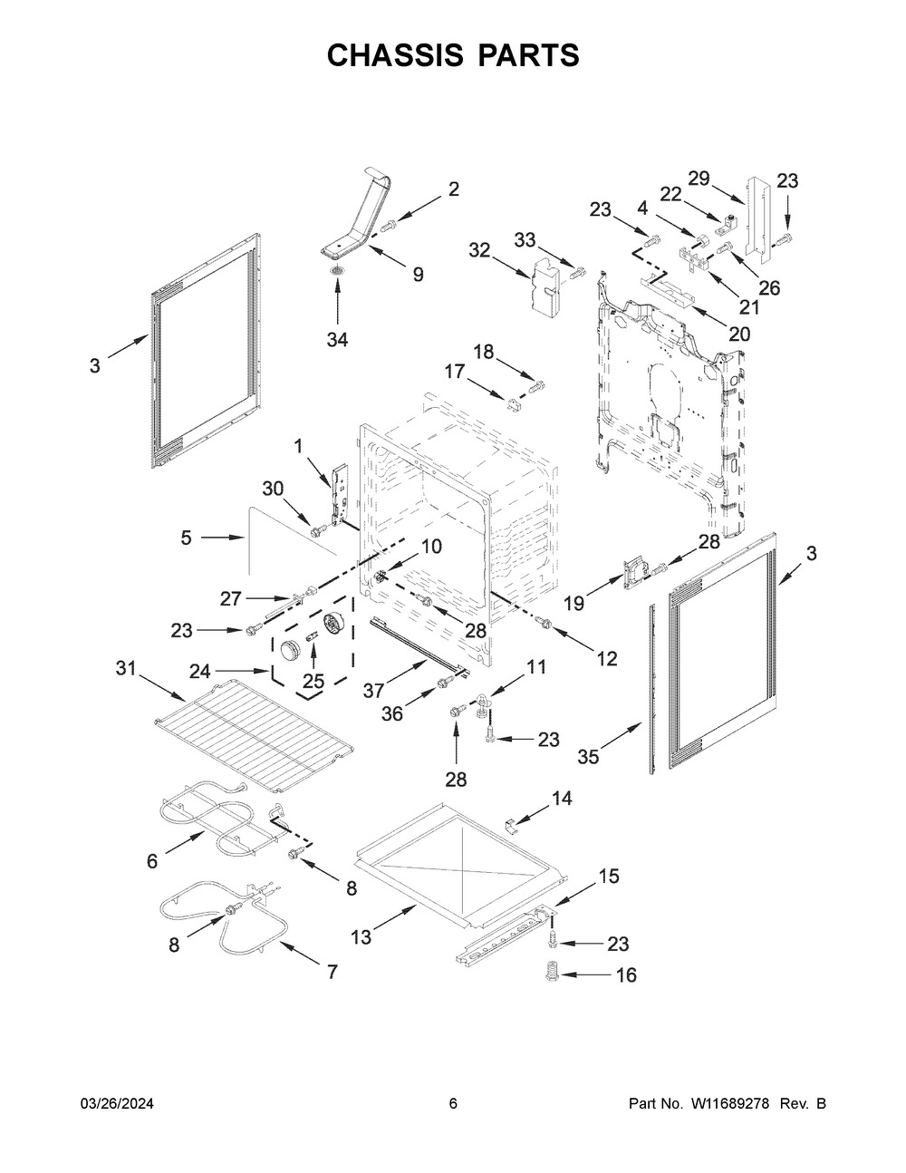 Chassis Parts Diagram and Parts List for WFE320M0JS4  Whirlpool Range