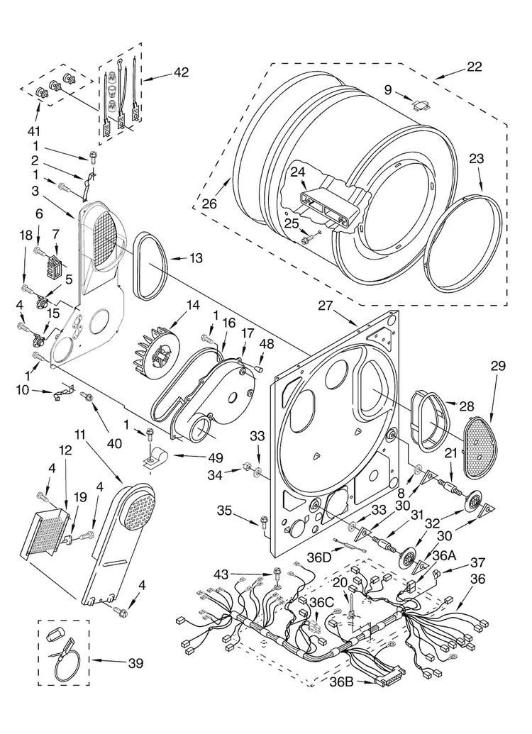 Dryer Bulkhead Parts Diagram and Parts List for 11088752794  Kenmore Washer Dryer Combo