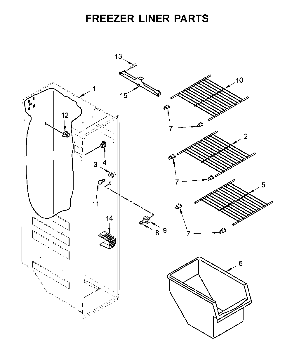 Freezer liner parts Diagram and Parts List for WRS315SDHT02  Whirlpool Refrigerator