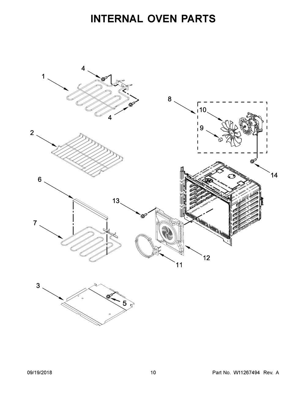 Internal Oven Parts Diagram and Parts List for WOD77EC0HS01  Whirlpool Wall Oven