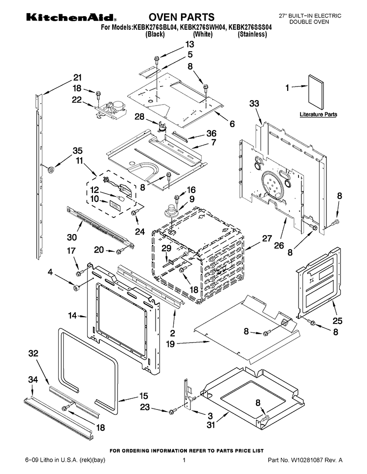 OVEN PARTS Diagram and Parts List for KEBK276SWH04  KitchenAid Wall Oven