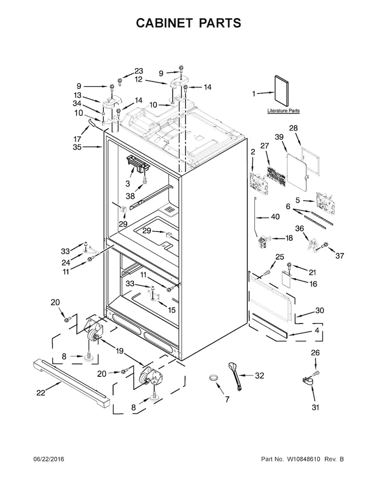 Cabinet Parts Diagram and Parts List for WRF757SDEH01  Whirlpool Refrigerator