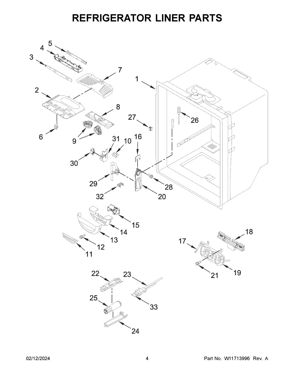 Refrigerator Liner Parts Diagram and Parts List for WRF540CWHW08  Whirlpool Refrigerator