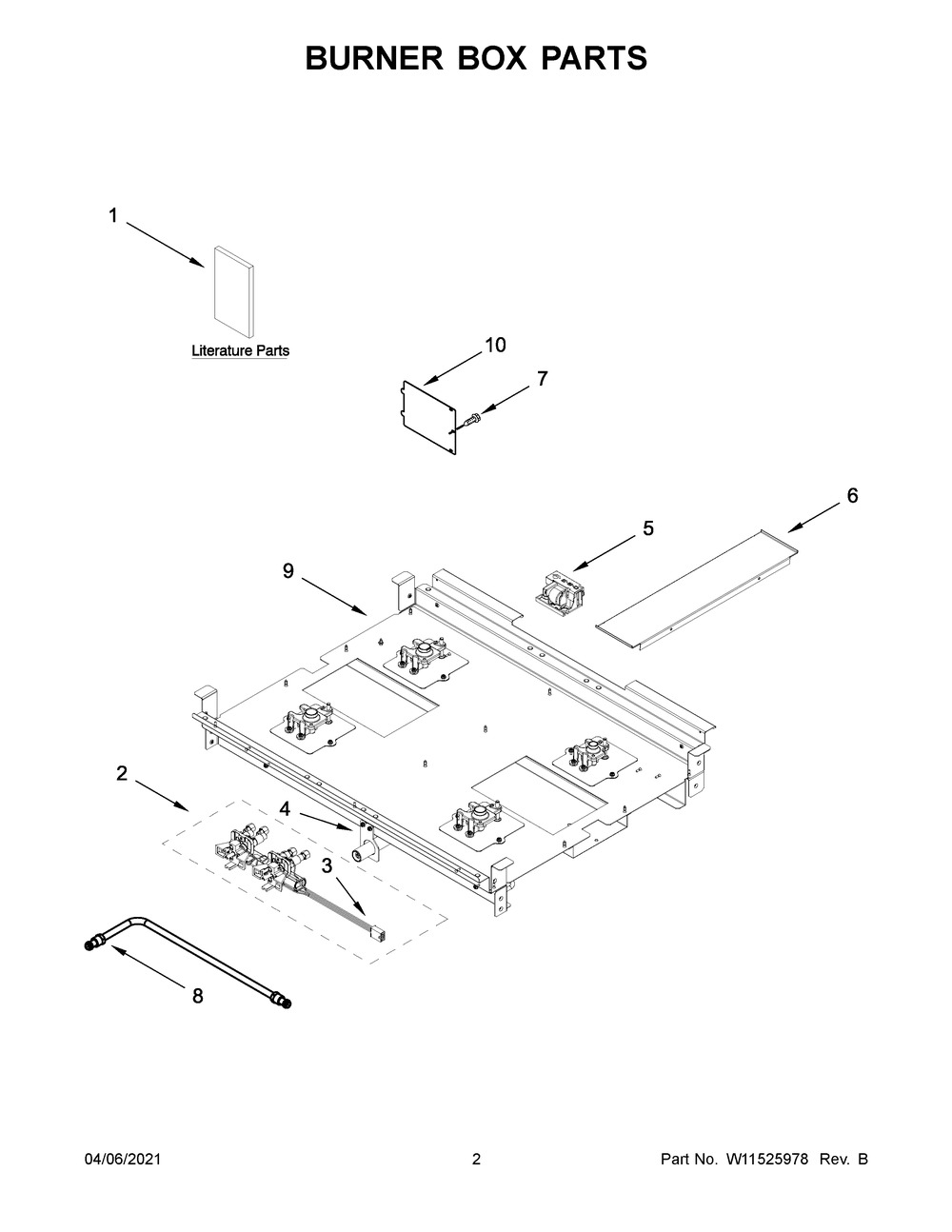 Burner Box Parts Diagram and Parts List for KFGC500JMB01  Whirlpool Range