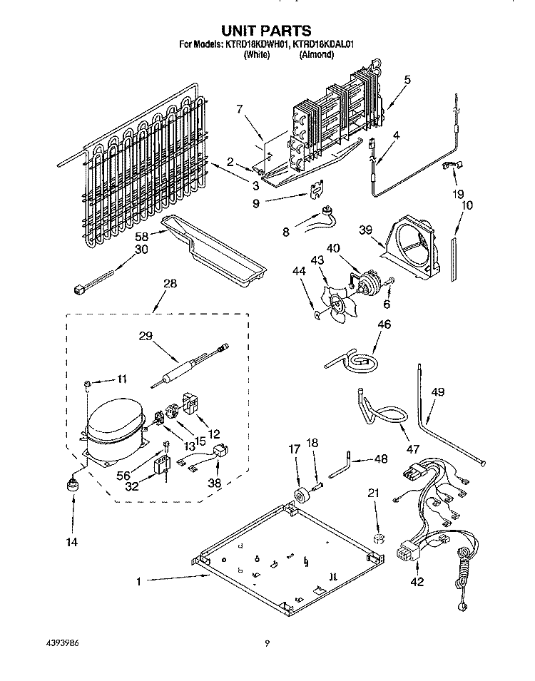 UNIT, LIT/OPTIONAL Diagram and Parts List for KTRD18KDAL01  Whirlpool Refrigerator