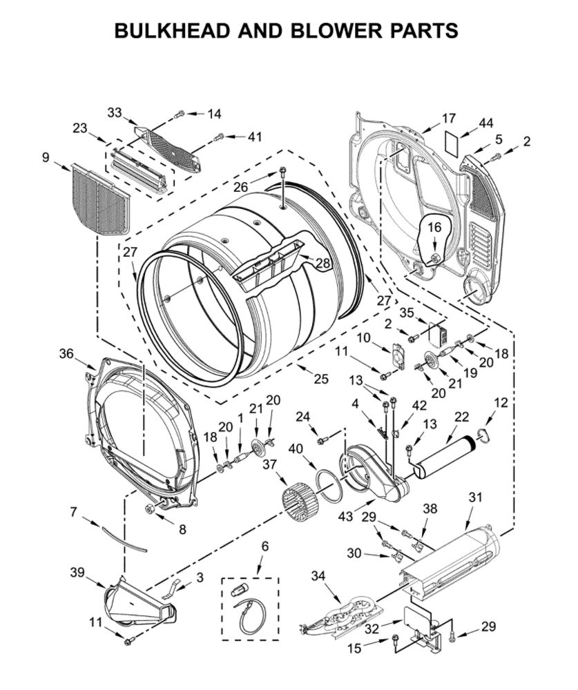 Bulkhead And Blower Parts Diagram and Parts List for CET9000GQ0  Whirlpool Washer Dryer Combo