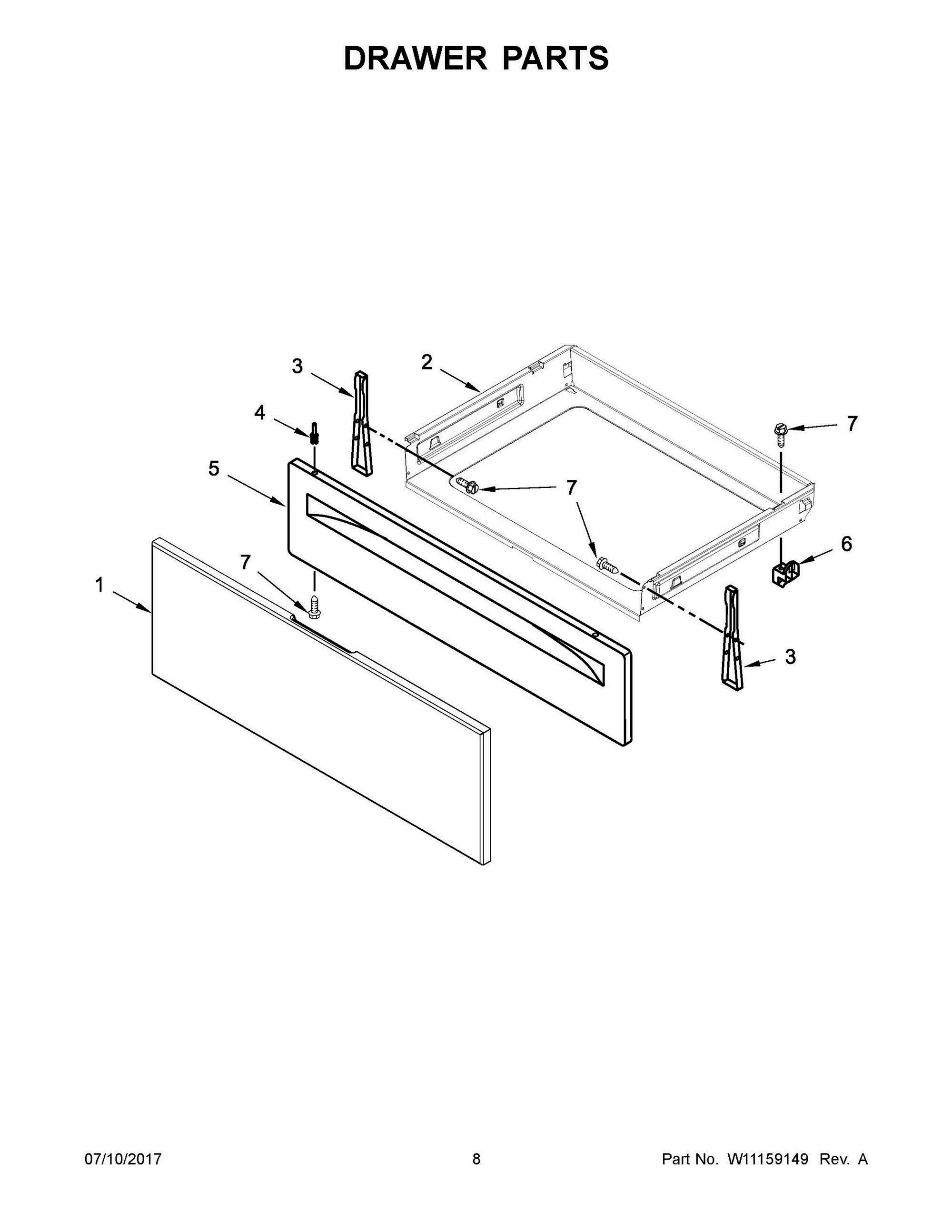 05 - DRAWER PARTS Diagram and Parts List for YAES6603SFW1  Whirlpool Range