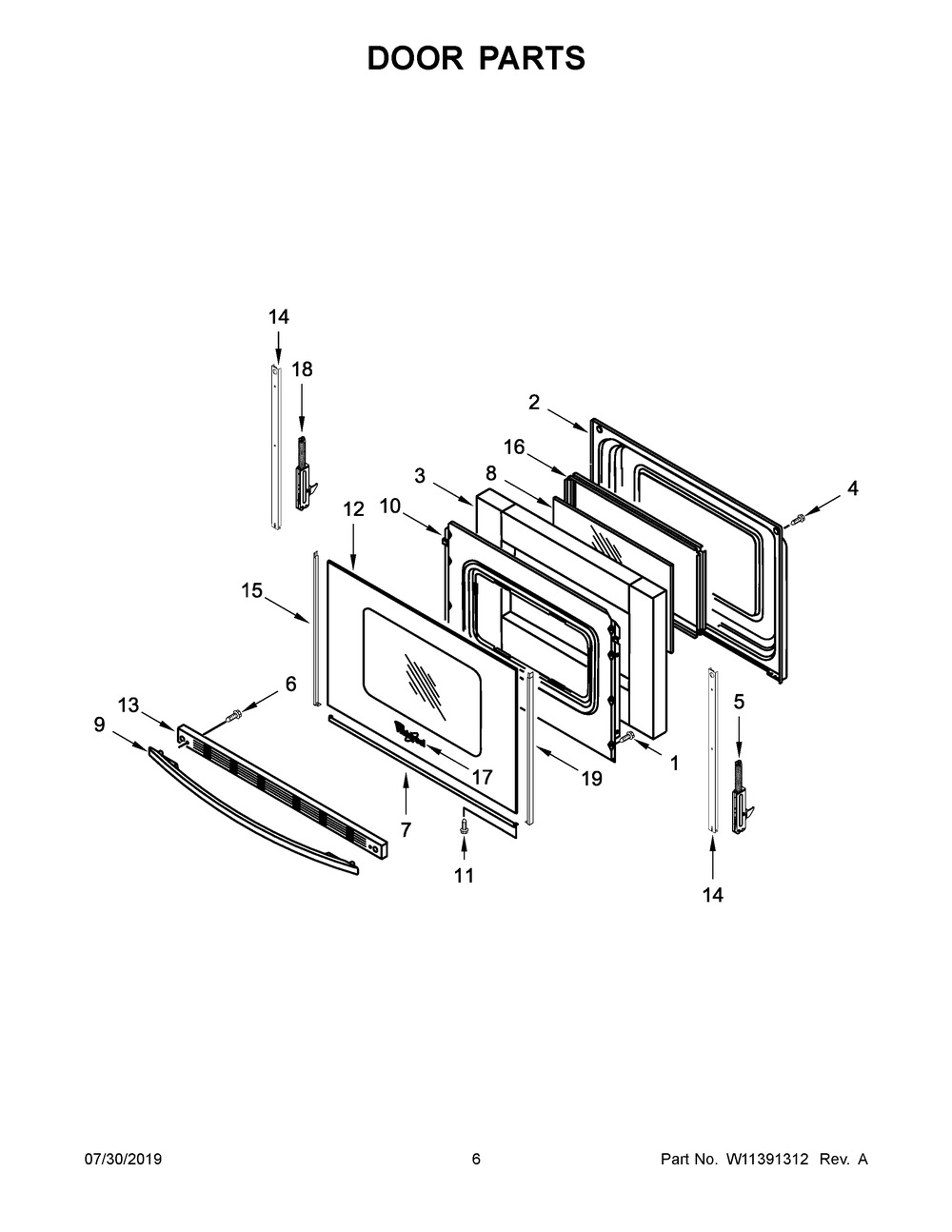 Door Parts Diagram and Parts List for WEC310S0FB4  Whirlpool Range