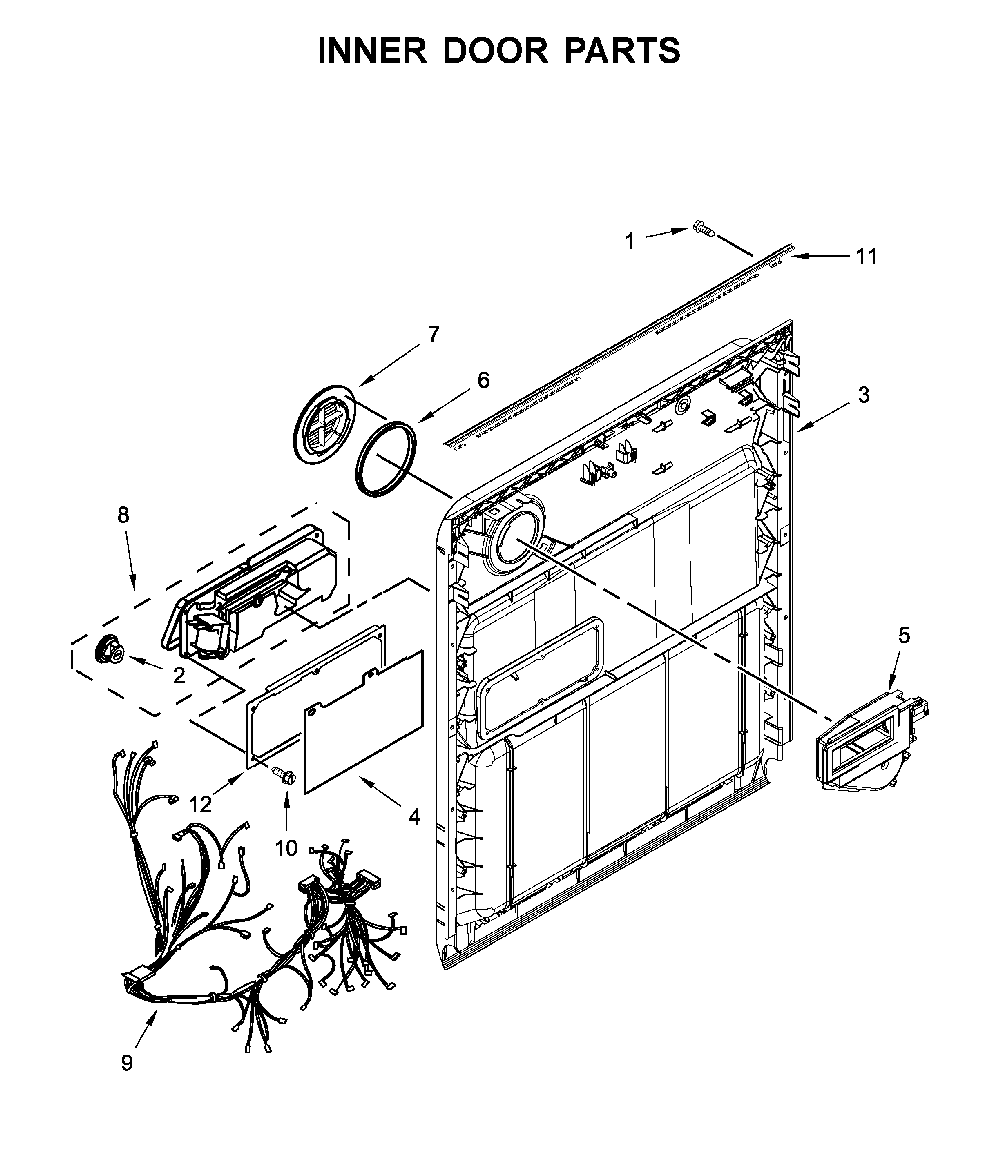 Inner door parts Diagram and Parts List for 66514502N020  Kenmore Dishwasher