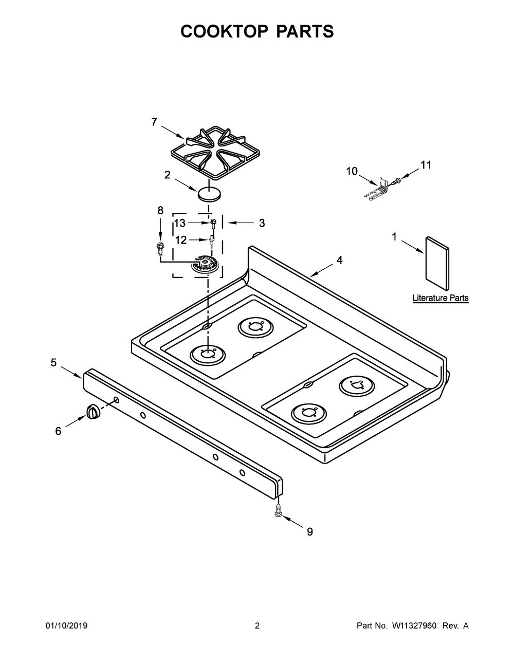 Cooktop Parts Diagram and Parts List for WFG510S0HS1  Whirlpool Range