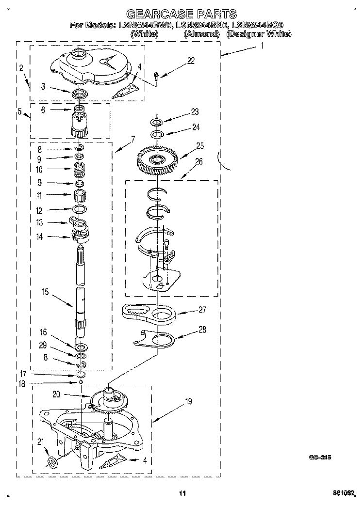 GEARCASE Diagram and Parts List for LSN8244BN0  Whirlpool Washer