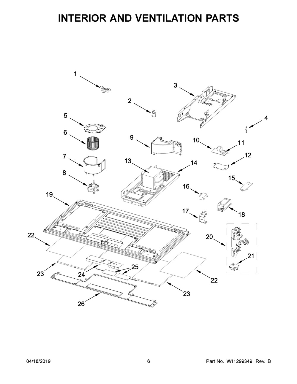 Interior And Ventilation Parts Diagram and Parts List for YKMLS311HBL1  Whirlpool Microwave