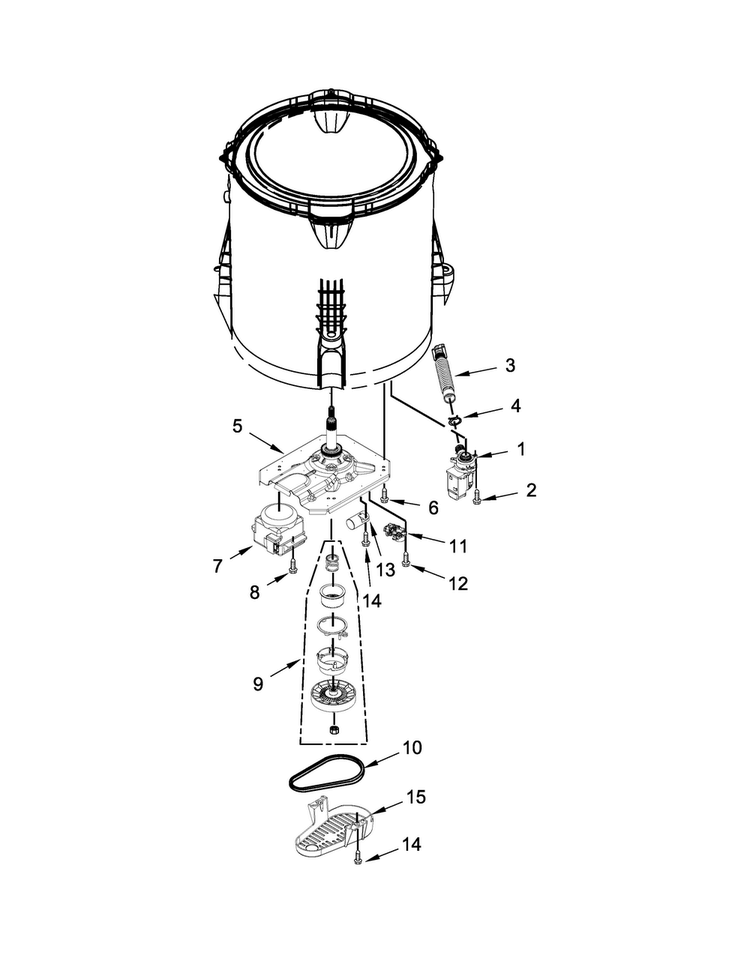 Gearcase, Motor And Pump Parts Diagram and Parts List for 7MWTW1904DM1  Whirlpool Washer