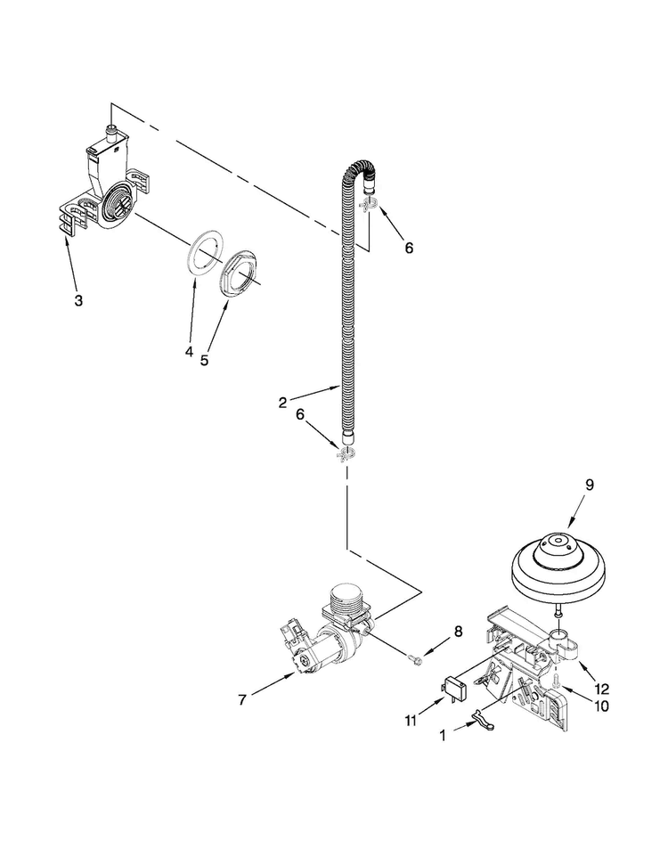 Fill, Drain And Overfill Parts Diagram and Parts List for WDP350PAAB3  Whirlpool Dishwasher